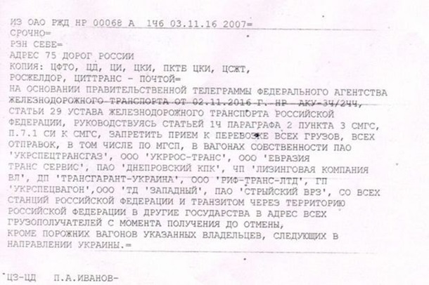 Россия ввела санкции против украинских цистерн
