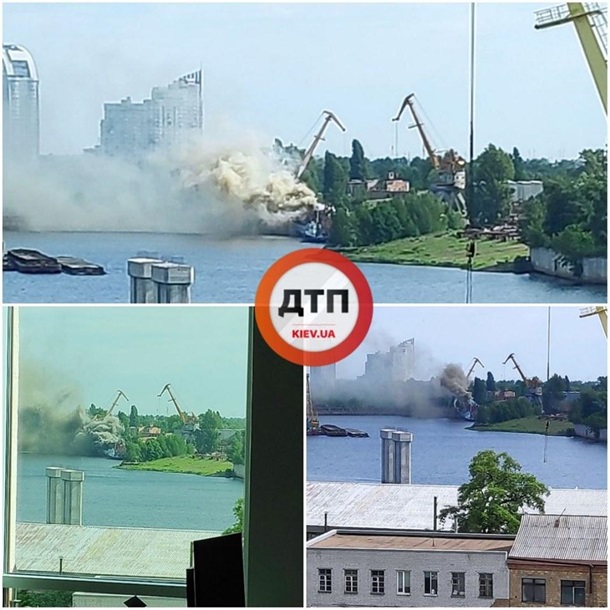 В Киеве на Кузнице на Рыбальском загорелся корабль